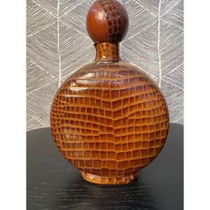 Vintage Embossed Faux Crocodile Leather Round‎ Flask Decanter Decorative Bottle